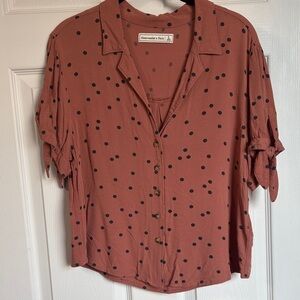 Abercrombie & Fitch Rust Button Down Shirt with Black Dots